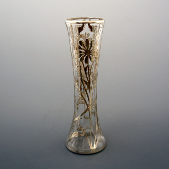 1910年～1930年 アメリカ「シルバーオーバレイ 花柄花瓶 