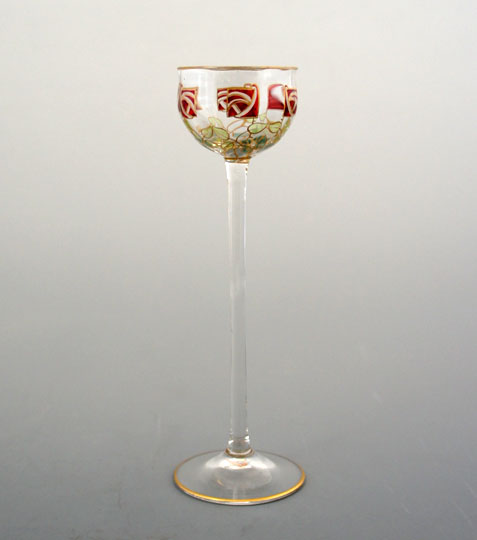 装飾ガラス「エナメル装飾 バラ文様 リキュールグラス」