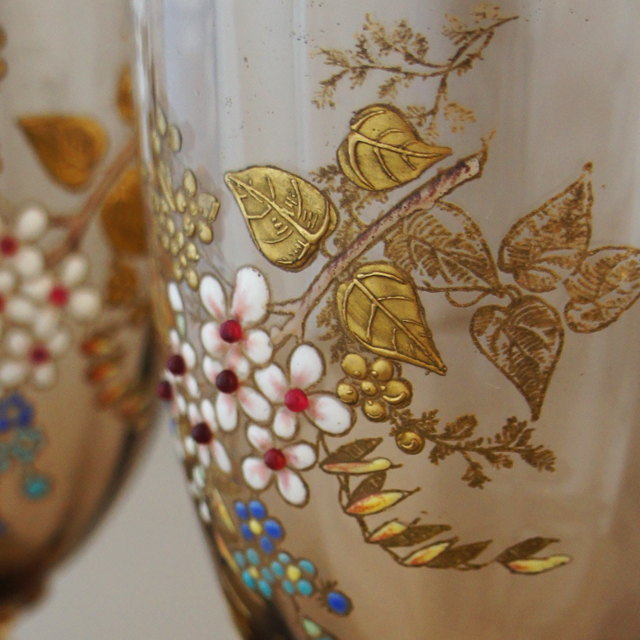 装飾ガラス「金彩エナメル花装飾 デカンタ＆グラスセット」