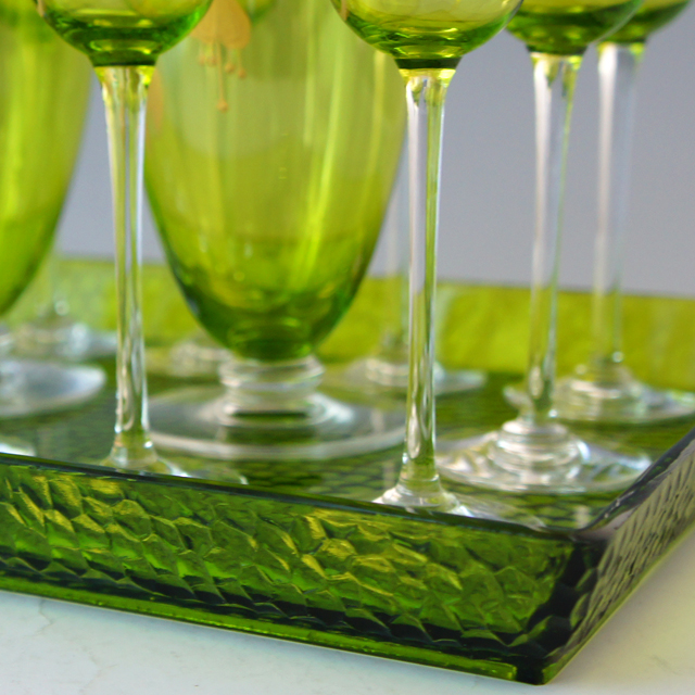 装飾ガラス「金彩装飾 緑色ガラス リキュールセット」