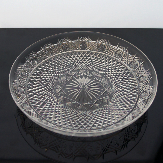 グラスウェア「カット装飾 皿4枚セット 直径15.5cm」