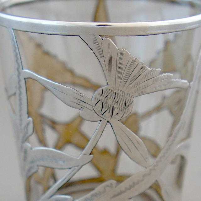 グラスウェア「銀巻き装飾 花文様 ショットグラス 高さ5.5cm」