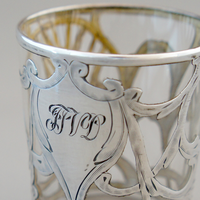 グラスウェア「銀巻き装飾 麦文様 ショットグラス 高さ5.8cm」