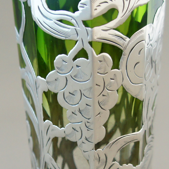 グラスウェア「銀巻き装飾 緑ガラス リキュールグラス」