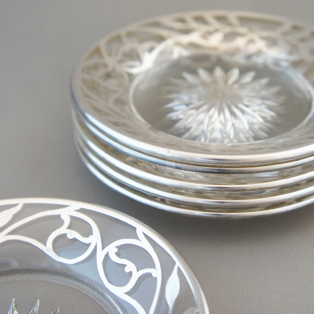 グラスウェア「銀巻き装飾 小皿 6枚セット」