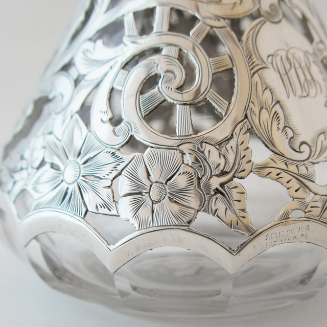 グラスウェア「銀巻き装飾 花文様 リキュールボトル」