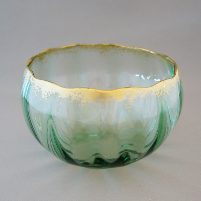 グラスウェア「緑色ガラス 金彩 鉢」