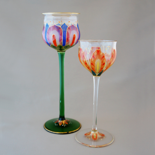 グラスウェア「エナメル装飾 花文様 ワイングラス 高さ22.3cm」