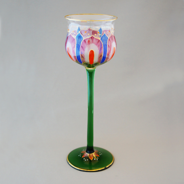 グラスウェア「エナメル装飾 花文様 ワイングラス 高さ22.3cm」