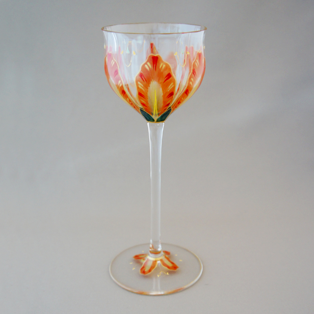 グラスウェア「エナメル装飾 花文様 ワイングラス 高さ17.5cm」