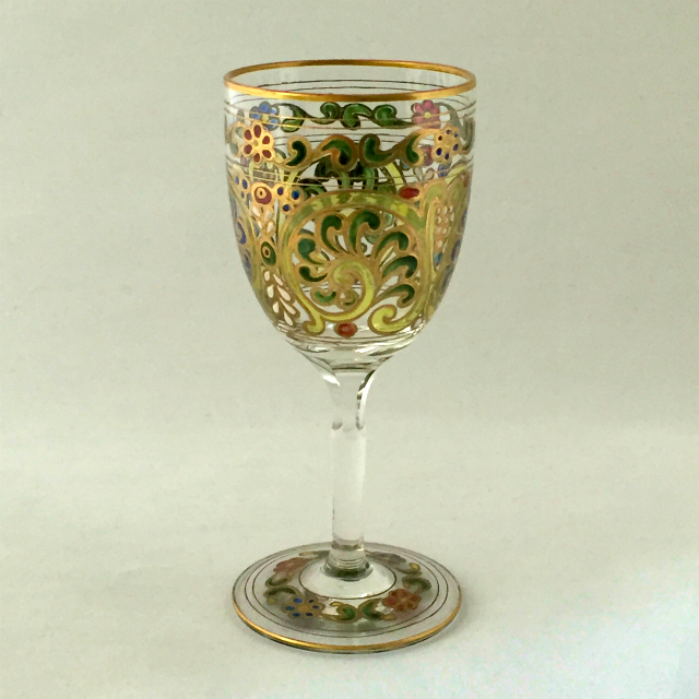 グラスウェア「エナメル装飾 イスラム文 ワイングラス」