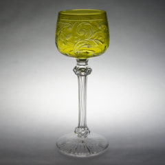 オールドバカラ「グラヴィール装飾 ラインワイングラス（黄緑