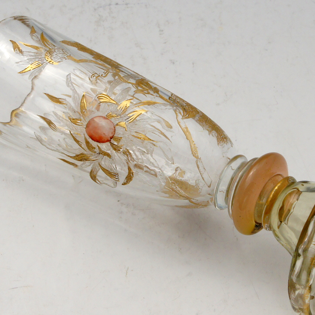アールヌーヴォー「カボションガラス 菊文 フルートグラス 高さ14.8cm」