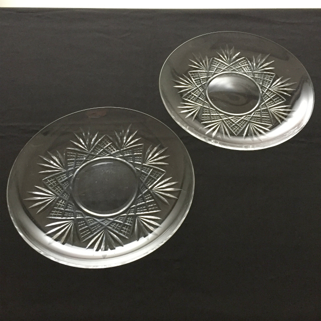 グラスウェア「カット装飾 皿 2枚セット 直径19.5cm」