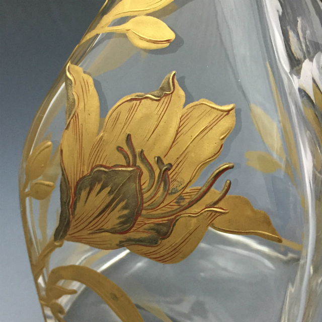 グラスウェア「金彩装飾 ユリ文様 リキュールセット（ボトル&グラス5客&トレー）」