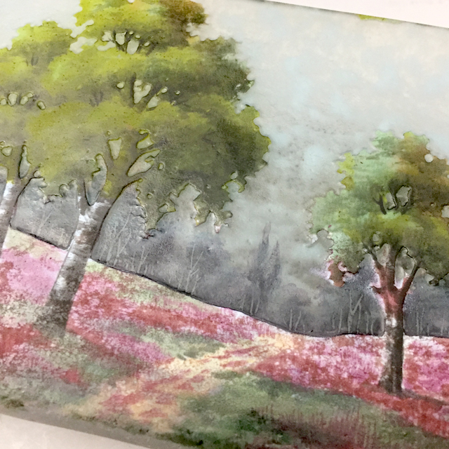 アールヌーヴォー「芝桜に木立風景 花器」