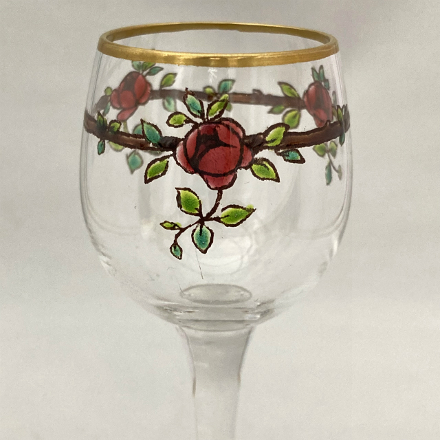 グラスウェア「エナメル装飾 薔薇文様 リキュールグラス 高さ12.7cm」
