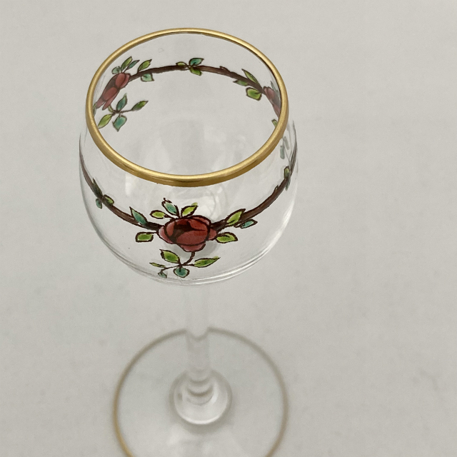 グラスウェア「エナメル装飾 薔薇文様 リキュールグラス 高さ12.7cm」