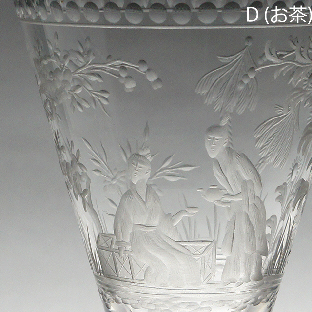 グラスウェア「風景に人物文 手彫りグラス H13cm（70ml）」