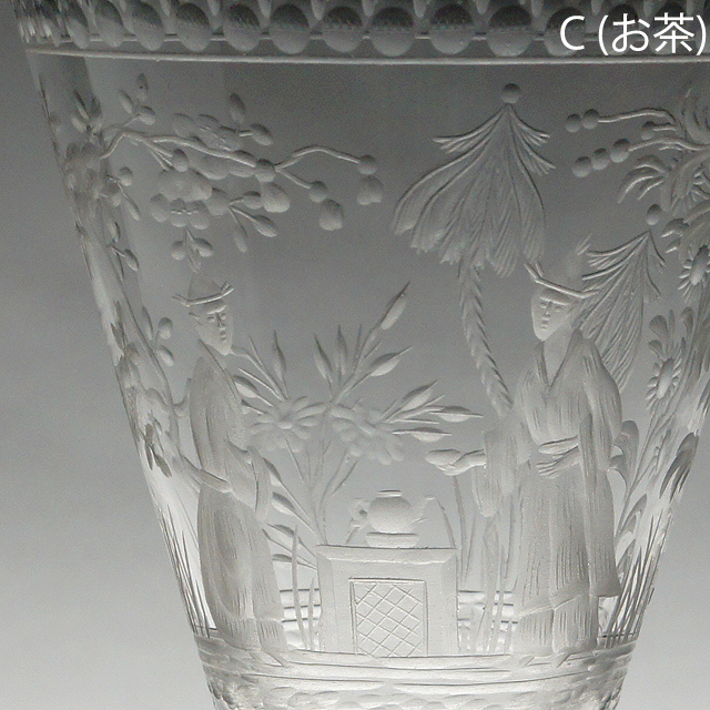 グラスウェア「風景に人物文 手彫りグラス H13cm（70ml）」