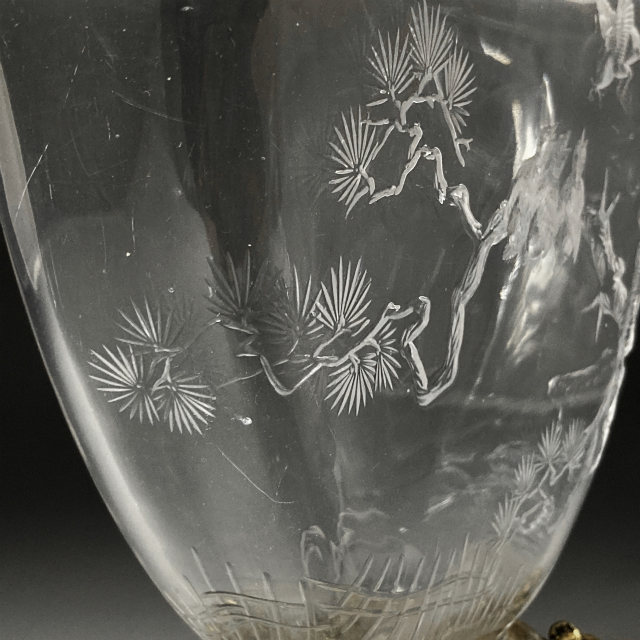 グラスウェア「松の木に4羽の雀文花瓶」