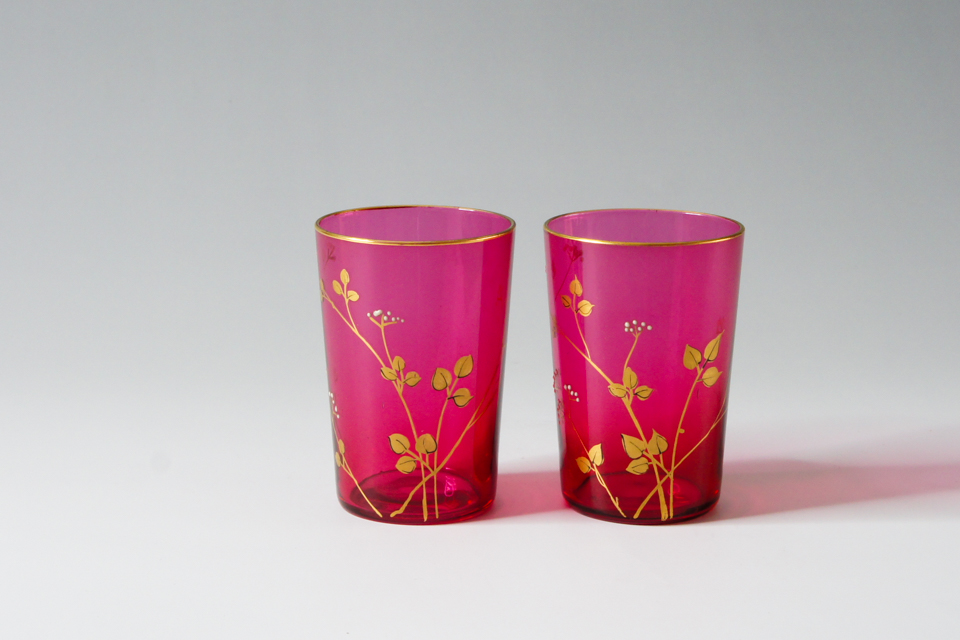 グラスウェア「金赤 草花文 ゴブレット H6.8cm」