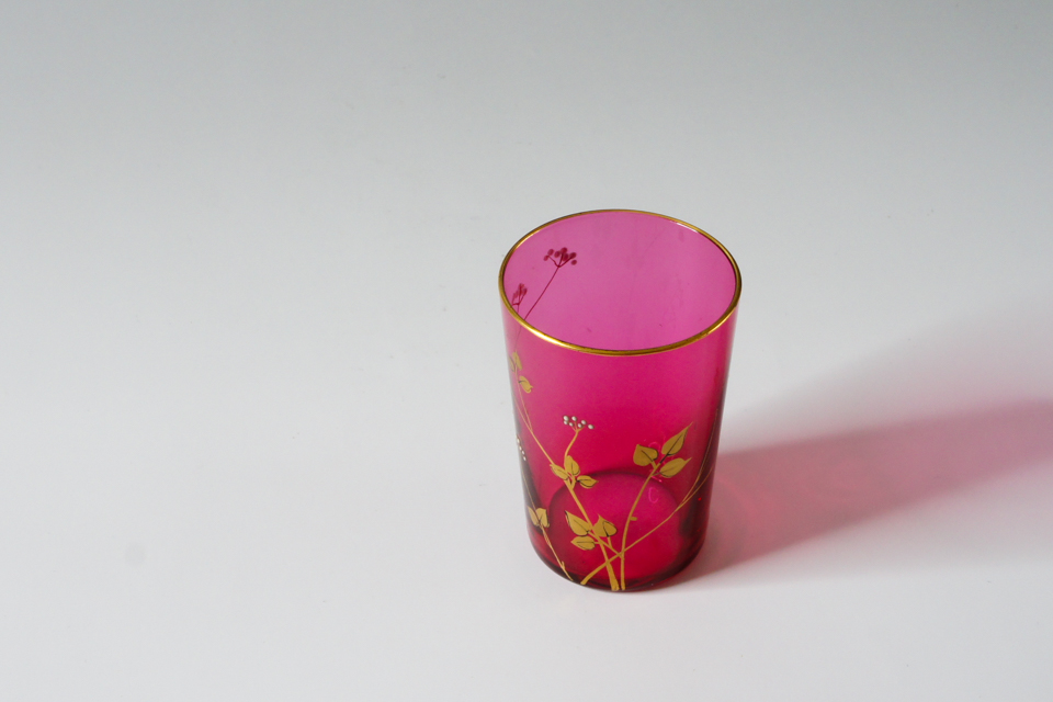 グラスウェア「金赤 草花文 ゴブレット H6.8cm」