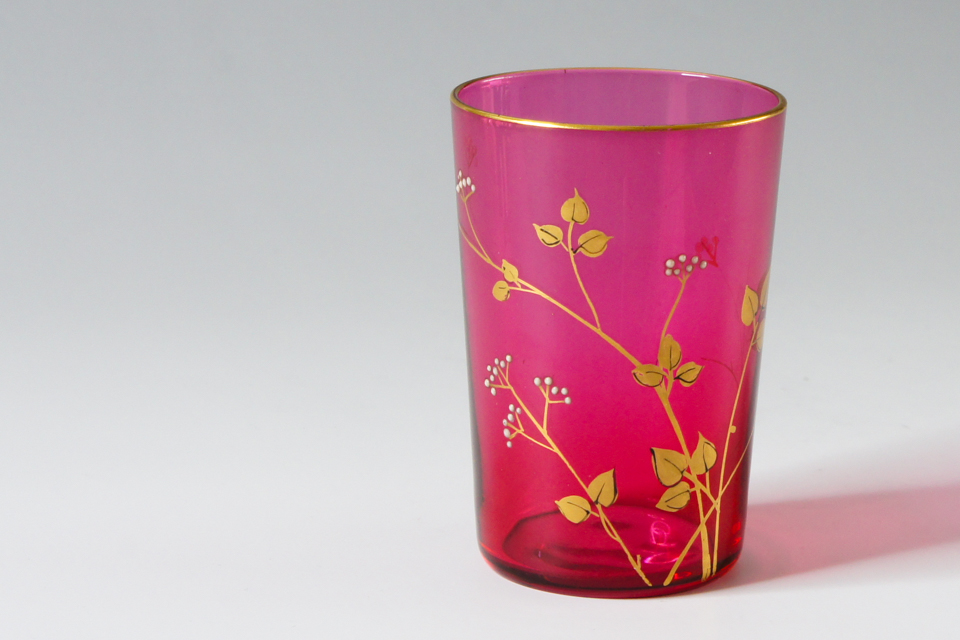 グラスウェア「金赤 草花文 ゴブレット H6.8cm」