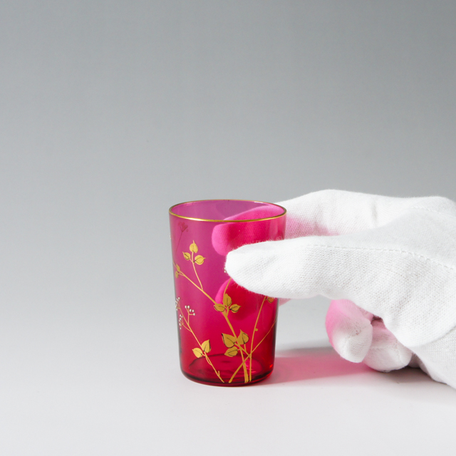 グラスウェア「金赤 草花文 ゴブレット H6.8cm」