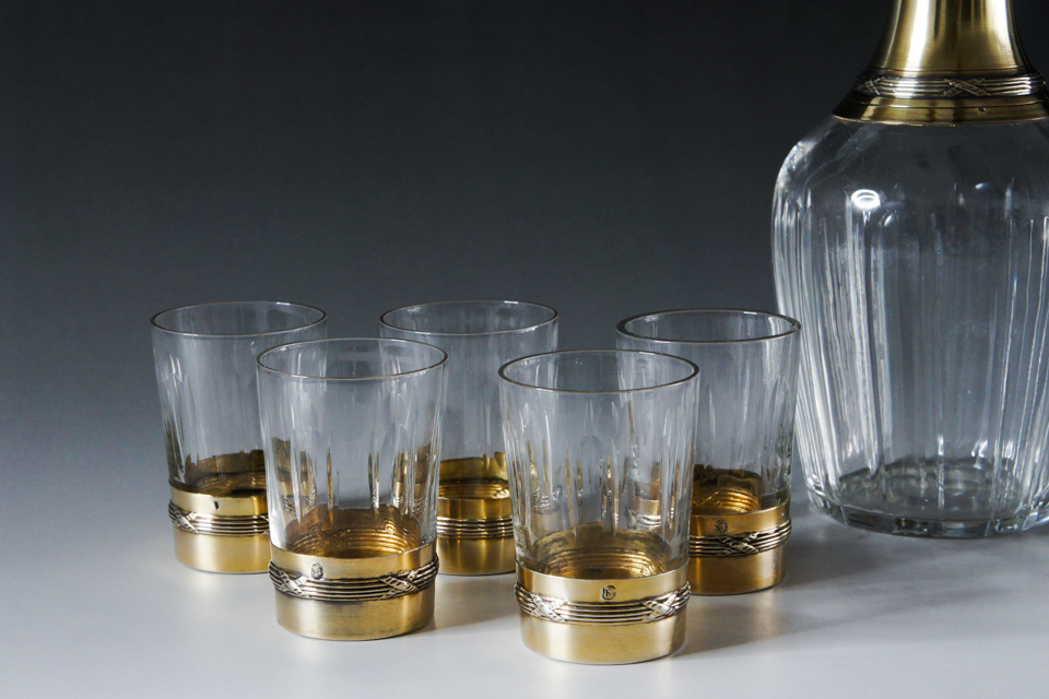 グラスウェア「銀装飾 リキュールセット」
