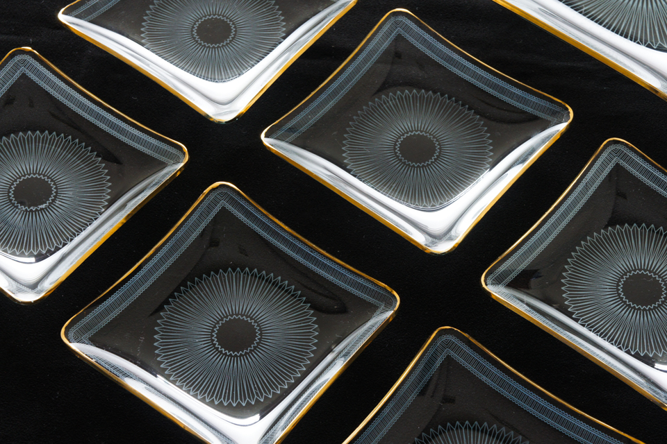 グラスウェア「レース文様 プレートセット（大×2 小×6）」