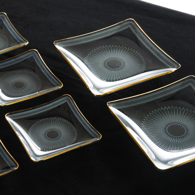 グラスウェア「レース文様 プレートセット（大×2 小×6）」