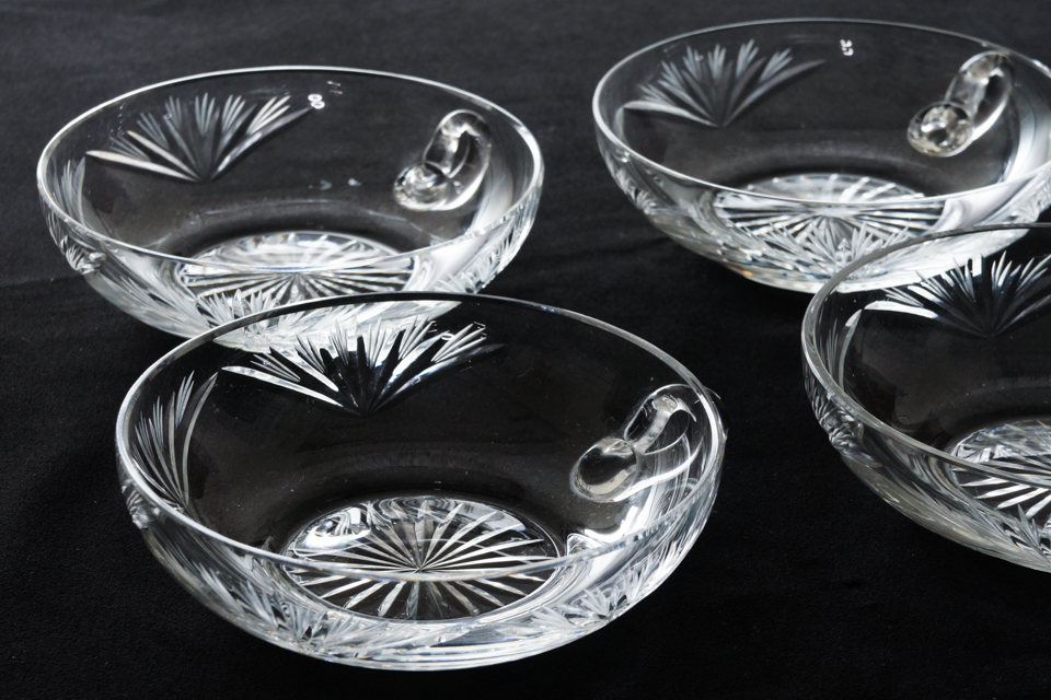 グラスウェア「カット装飾 手付皿 6客セット」