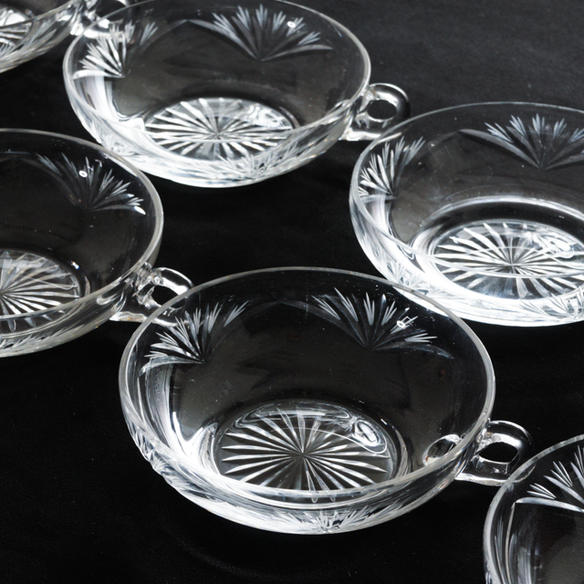 グラスウェア「カット装飾 手付皿 6客セット」