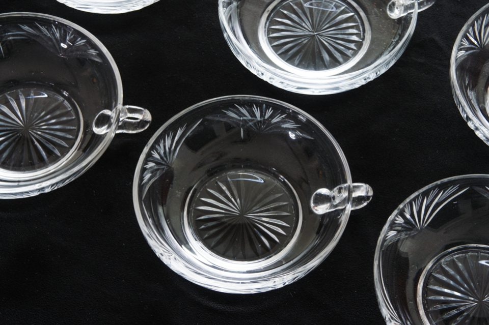 グラスウェア「カット装飾 手付皿 6客セット」