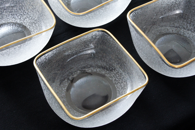 オールドバカラ「波間 地文様 角鉢 5客組（縁金彩）」《アンティック