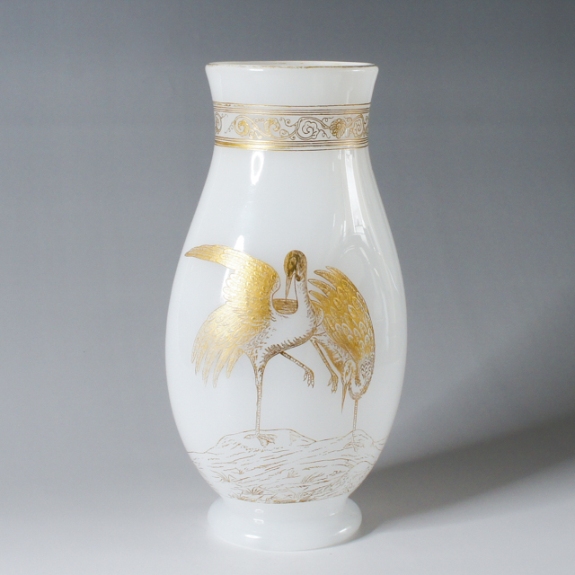 グラスウェア「鷺に風景文花瓶 」