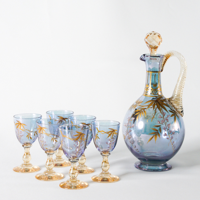 グラスウェア「ジャポニズム 藤に雀文 ラスター彩 リキュールセット」