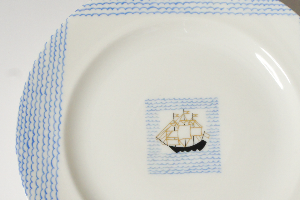 ◆廃盤 未使用 1970年代 共箱付！ラリック 帆船の柄 クリスタルプレート ◇廃盤 未使用 1970年代 共箱付！ラリック 帆船の柄 クリスタル