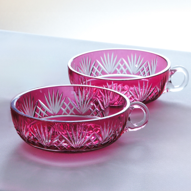グラスウェア「切子硝子 取手付3.5寸鉢 2客組」