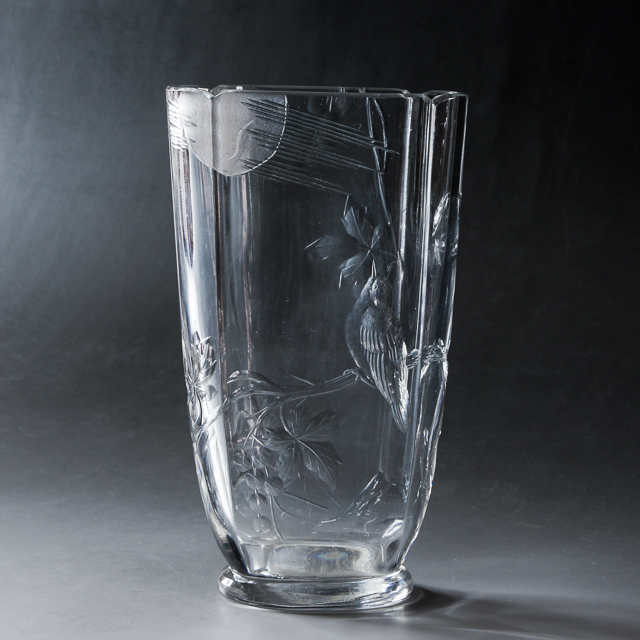 グラスウェア「月夜に小鳥文花瓶」