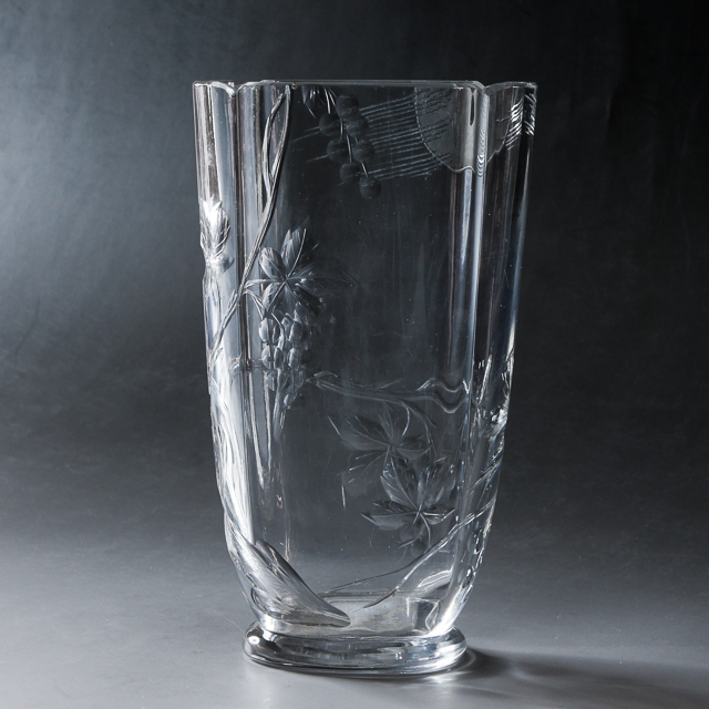 グラスウェア「月夜に小鳥文花瓶」