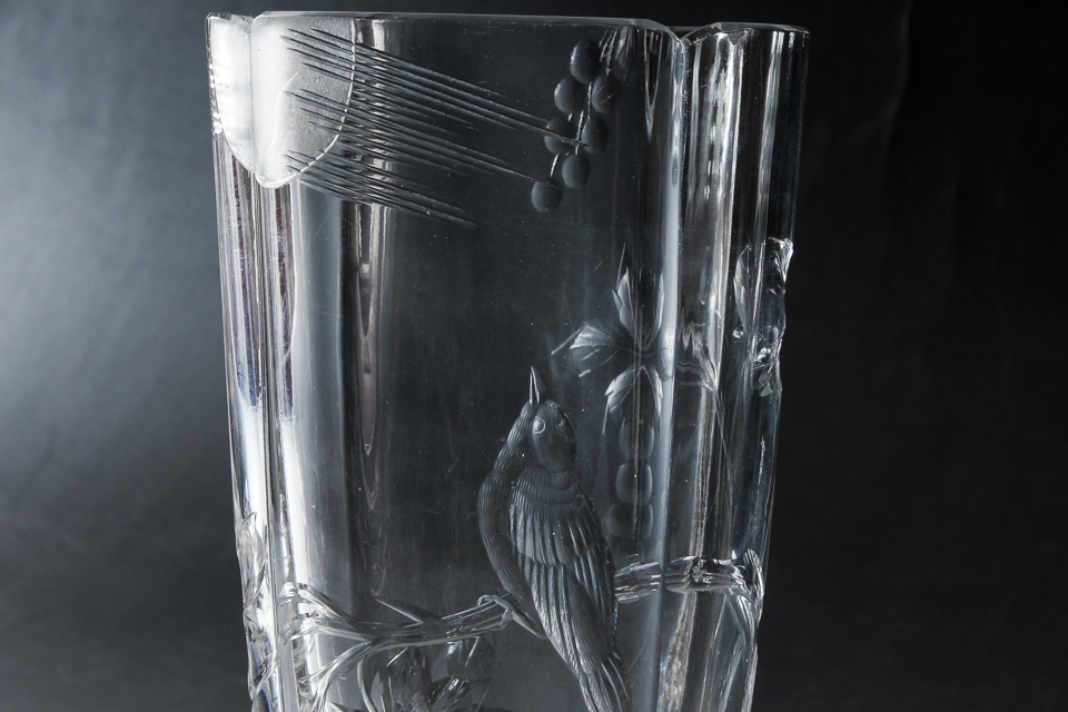 グラスウェア「月夜に小鳥文花瓶」