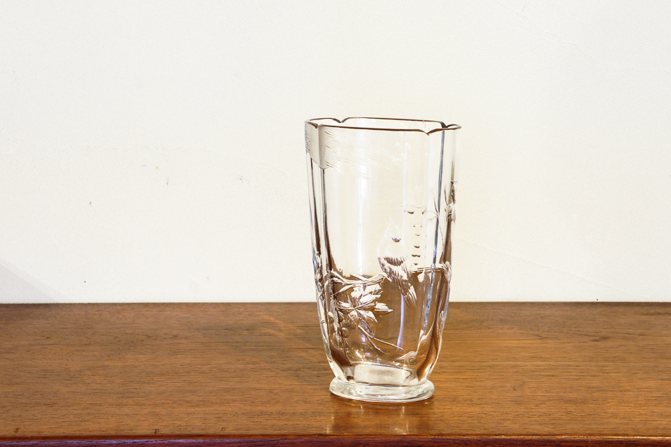 グラスウェア「月夜に小鳥文花瓶」