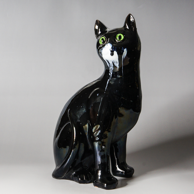 アールヌーヴォー「朝鮮唐津風 黒猫置物」