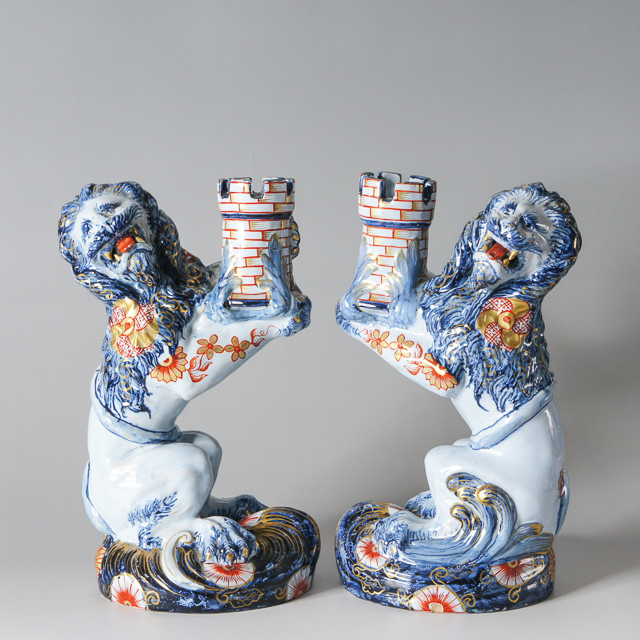 アールヌーヴォー「伊万里風 獅子型一対燭台」