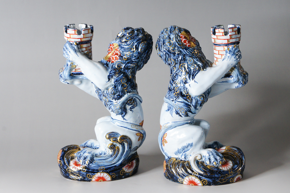 アールヌーヴォー「伊万里風 獅子型一対燭台」