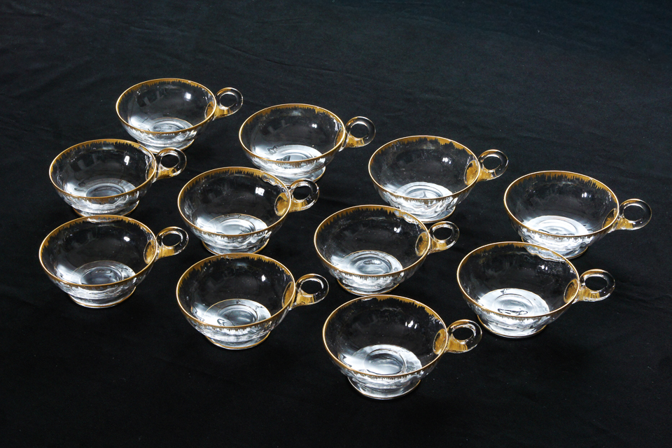 グラスウェア「金彩 手付小鉢 11客組（W 9.5 ㎝）」