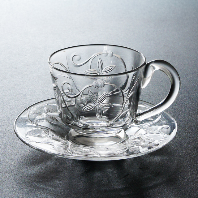 グラスウェア「花文様 カップ&ソーサー 6客組」
