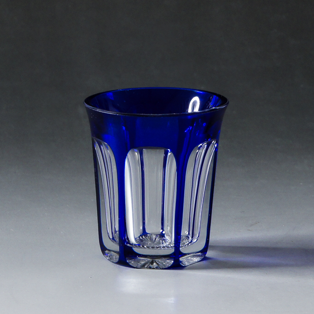 グラスウェア「青被せガラス フラットカット 冷酒杯」